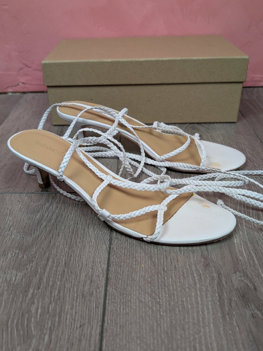 Reformation white lace up kitten heels